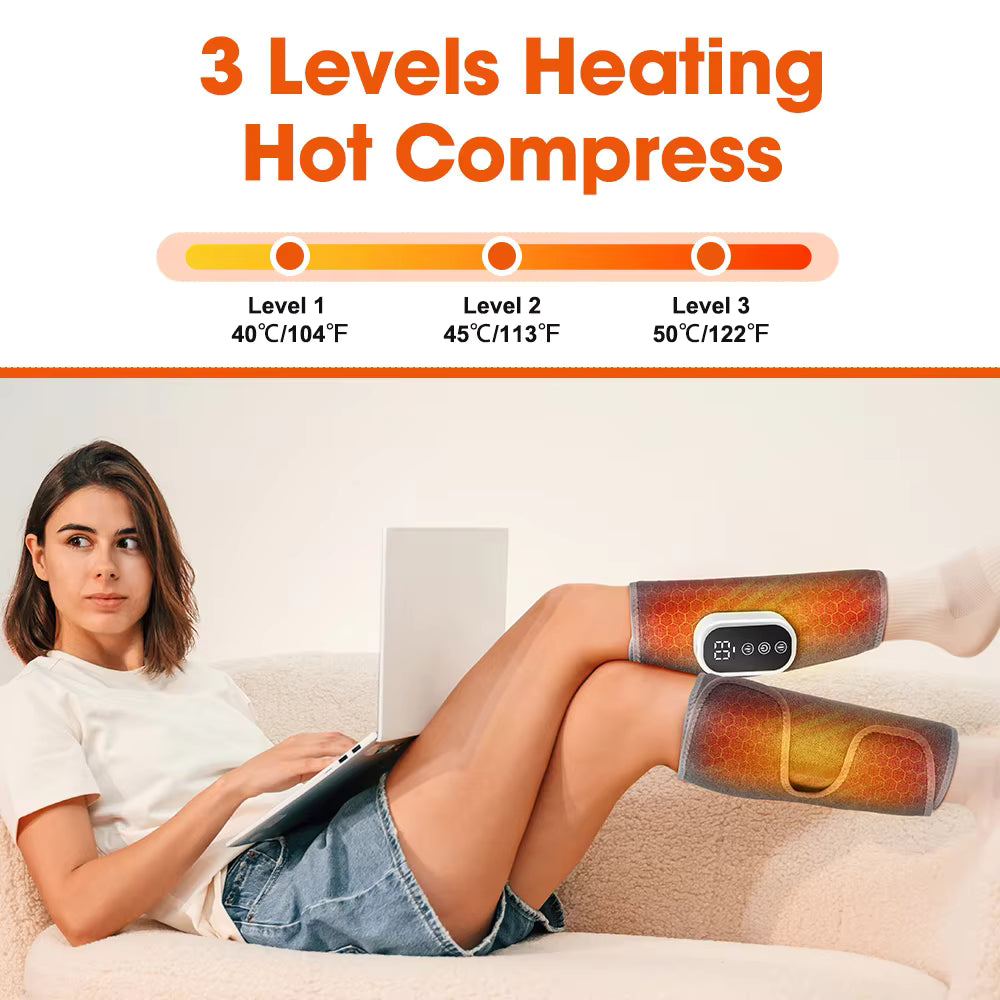 Wireless Air Compression Calf Massager – 3-Heat & 3-Mode Electric Leg Wrap